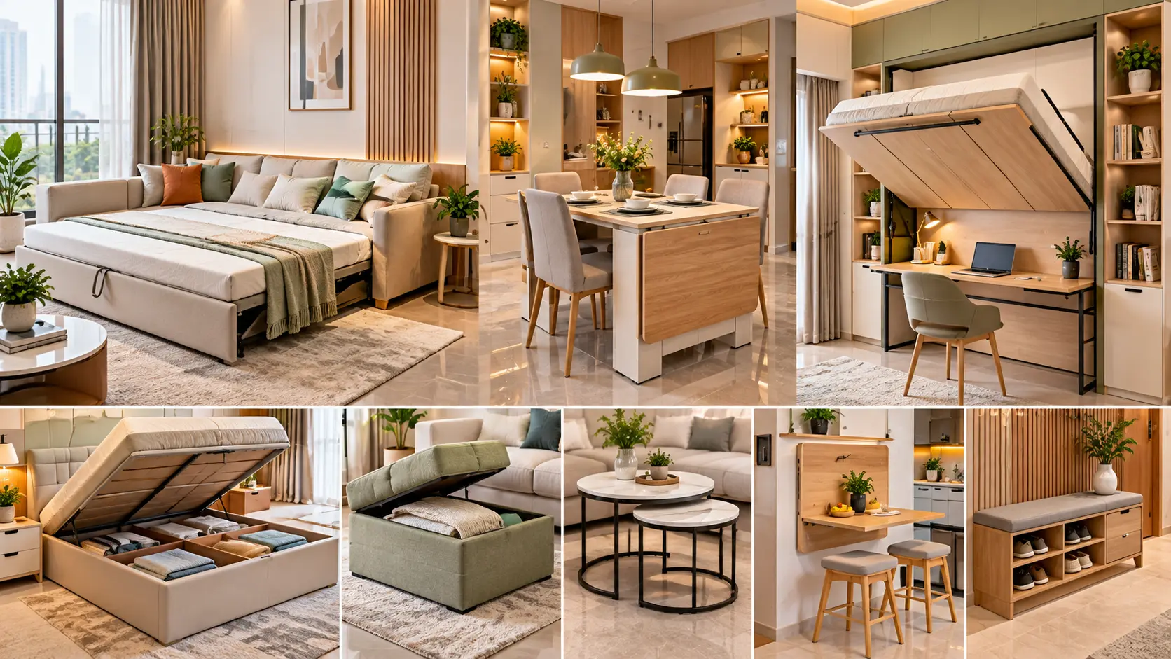 Best multifunctional furniture for small homes featuring sofa bed, foldable dining table and smart storage solutions